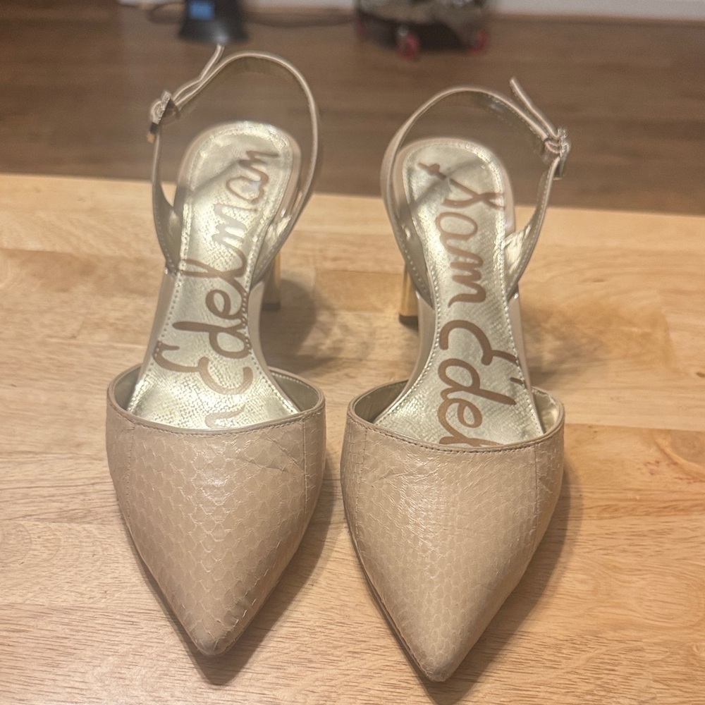Sam Edelman Beige Pointed Toe Slingback Heels